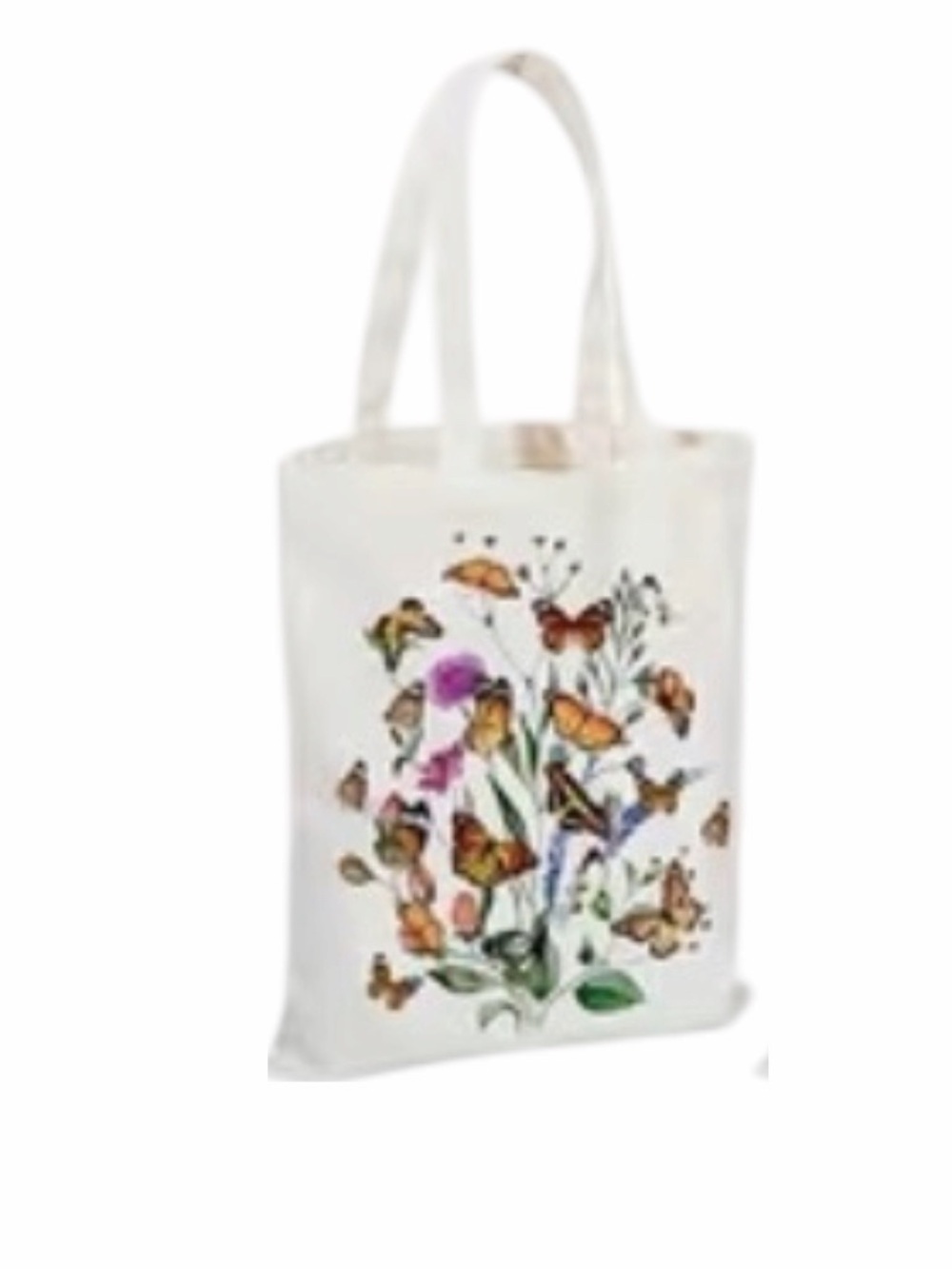 White Butterfly Garden Canvas Tote Bag New Without Tags